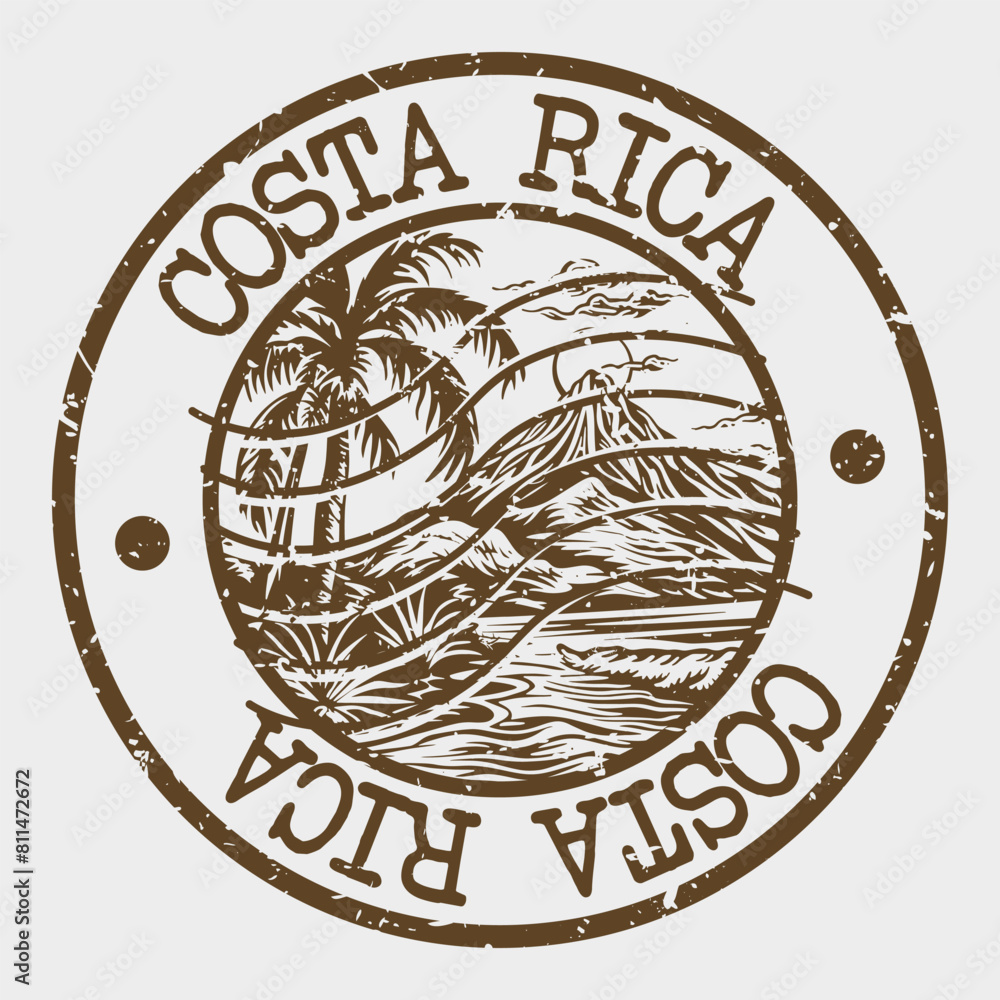 Sticker Costa Rica, Stamp Postal. Silhouette Seal. Passport Round Design. Vector Icon. Design Retro Travel. National Symbol.	
