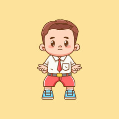 Cute boy Indonesian student elementary school confused kawaii chibi character mascot illustration