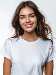 Fototapeta premium Woman wearing white tshirt mockup created with generative AI