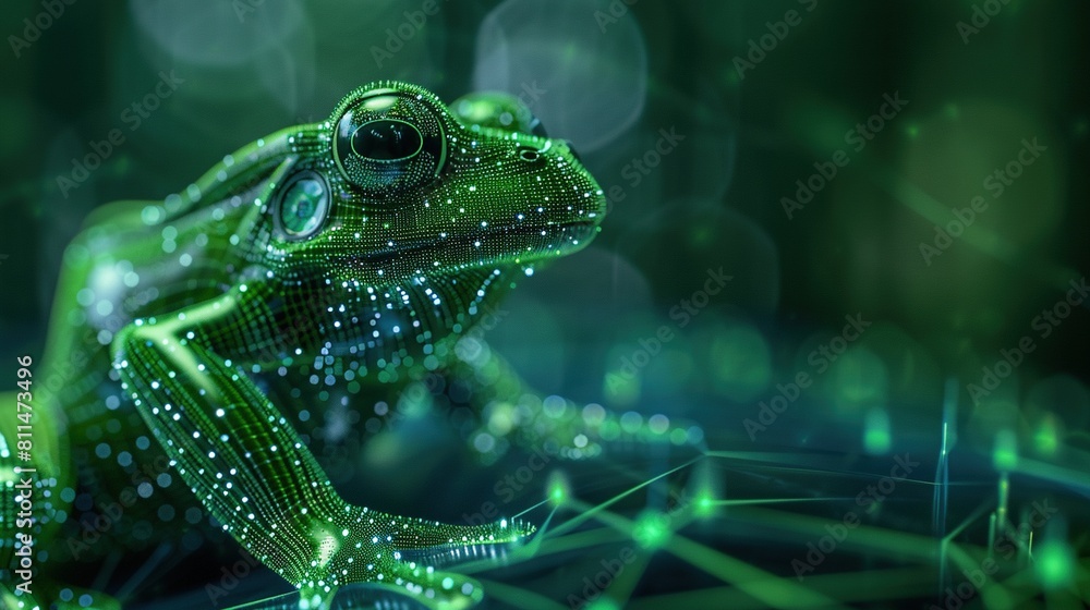 Wall mural big data visualization. a digital frog in flow information. information aesthetic design. generative