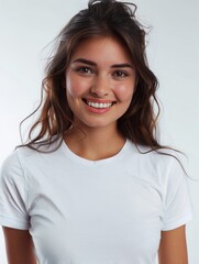 Fototapeta premium Woman wearing white tshirt mockup created with generative AI