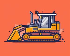 Naklejka premium Stylized vector illustration of a bulldozer, with flat color blocks and bold outlines, emphasizing clarity and simplicity
