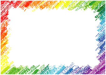 クレヨン・クレパスで描いた虹色カラフルフレーム背景