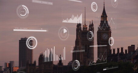 Obraz premium Image of data processing over london cityscape