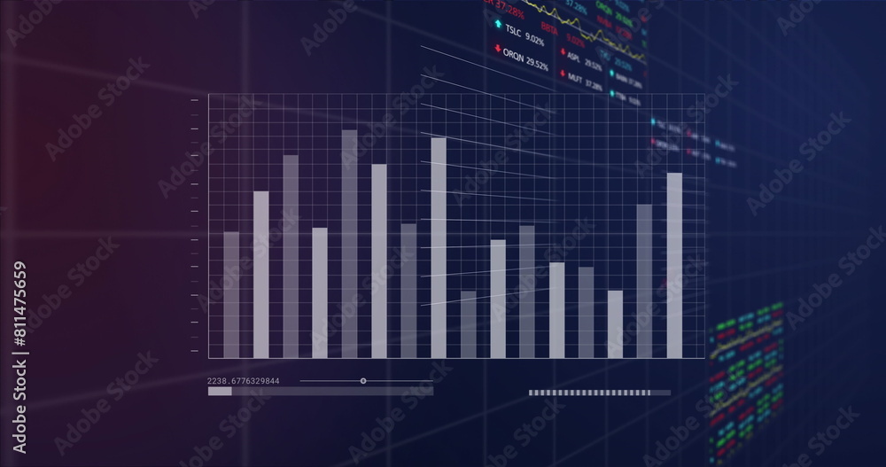 Poster Image of graphs, loading bars, multiple graphs and trading boards over black background