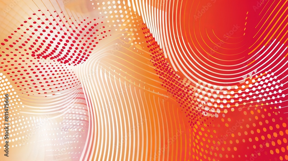 Wall mural an abstract pattern of lines and dots in vibrant colors of red and orange.