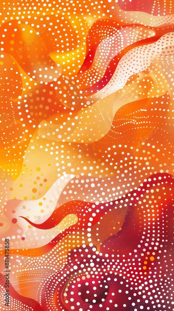 Wall mural an abstract pattern of lines and dots in vibrant colors of red and orange.