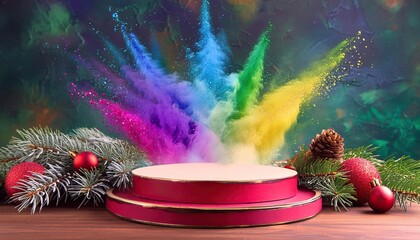 podium to display product, theme merry christmas and happy new year