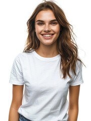 Fototapeta premium Woman wearing white tshirt mockup created with generative AI
