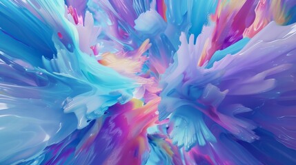 A dynamic explosion of color fills the frame as bold strokes of blue, purple, and turquoise swirl and twist in a mesmerizing dance of movement and energy