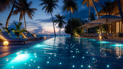 Poolside Paradise at Tropical Resort During Sunset