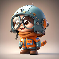 A 3D animated cartoon render of a smiling cartoon Cute Cartoon Pilot Character 3D Rendered.