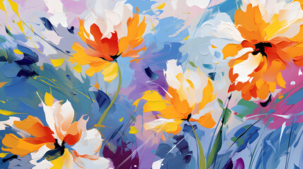 Artistic vivid colours abstract oil painting flower