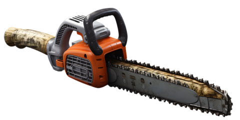 closeup of chainsaw isolated on transparent background