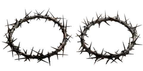 Crown of thorns icons set. Black silhouette of a religious symbol of Christianity PNG