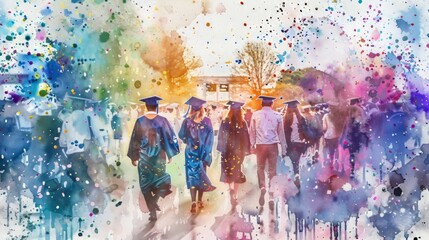 Graduation celebration captured in a beautiful watercolor artwork