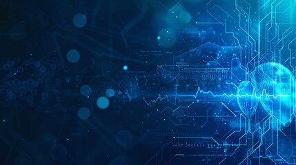 Abstract medical technology background with blue color and health care symbols