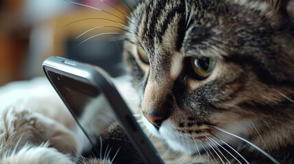 Cute cat with smartphone