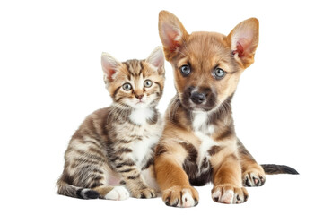 Obraz premium Cute kitten and puppy, cute cat and dog isolated on transparent background