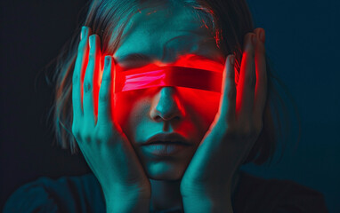 Futuristic Portrait with Red Laser Light Across Eyes