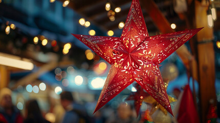 Festive Christmas Market with Red Star Decoration