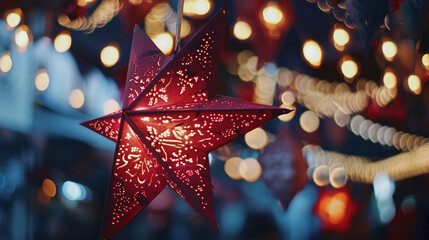 Festive Christmas Market with Red Star Decoration