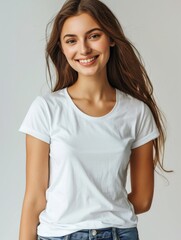 Fototapeta premium Woman wearing white tshirt mockup created with generative AI