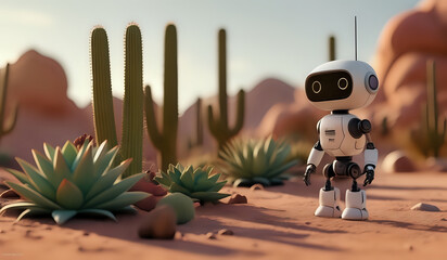 robot in the desert of the desert - Powered by Adobe