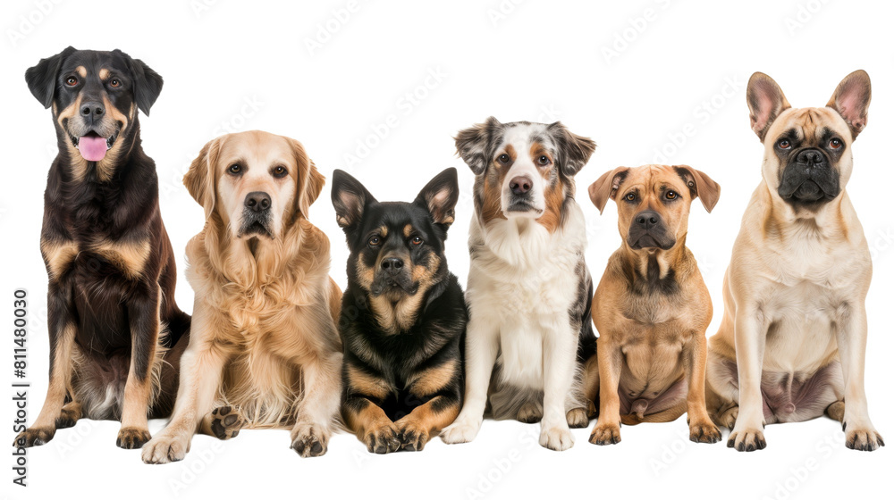 Wall mural group of dogs, happy dog isolated on transparent background