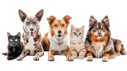 Group of cat and dog isolated on transparent background