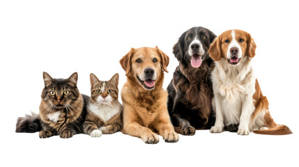 Group of cat and dog isolated on transparent background