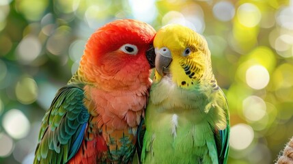 Pair of parrots displaying affection