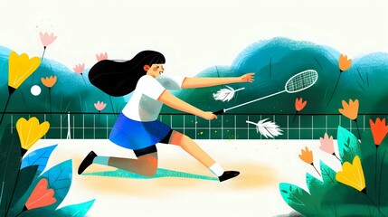 Woman Playing Badminton with Joy and Energy in Art