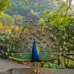 Obraz premium a peacock in front of a forest, pavo real 