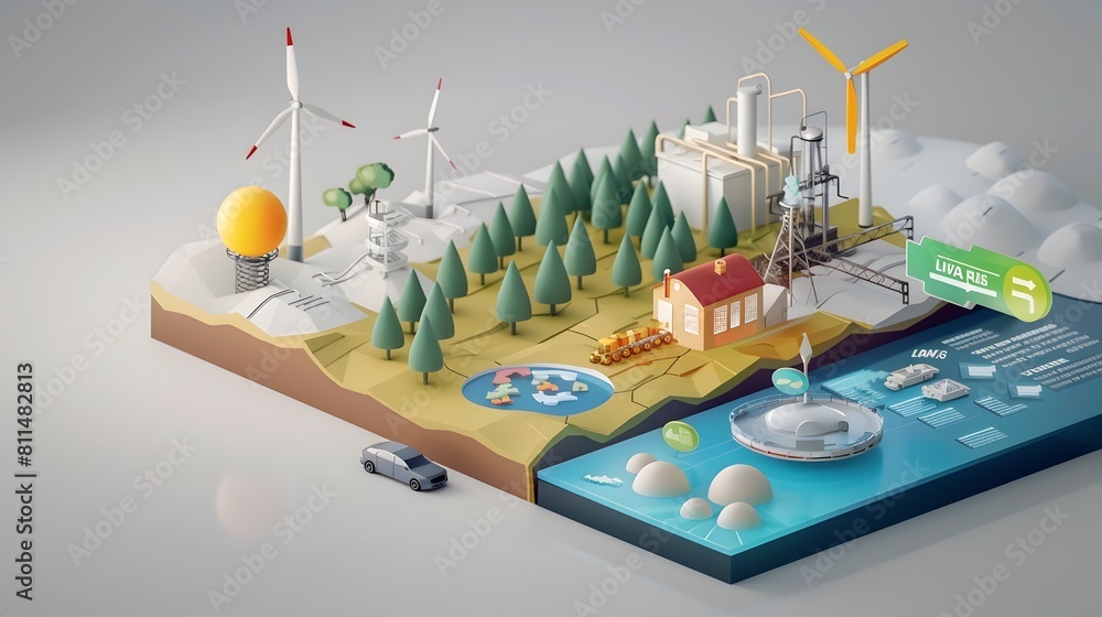 Poster animated infographic on the principles and methodology of life cycle assessment in a renewable