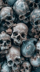 A pile of skulls human skulls with many shaped background ,Skull