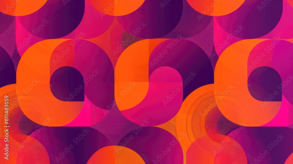 Poster geometric pattern with orange elements on a magenta background for web and graphic design