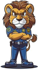 Naklejka premium A powerful lion police cartoon style, lion drawing 