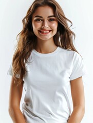 Fototapeta premium Woman wearing white tshirt mockup created with generative AI