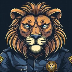 Obraz premium A powerful lion police cartoon style, lion drawing 