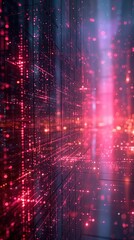 Obraz premium Laser Light Burst Red Particles Hyperspace Lightspeed Digital Art Wallpaper, Internet Network Game App Background, Online Marketing Backdrop Concept, Advertising Web Graphic, Vertical Banner Design