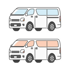 物流シリーズ：働くクルマ。多目的な商用車バン、ワンボックスカー。(カラー&モノカラーのSET)