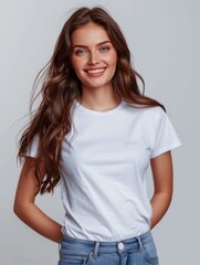 Fototapeta premium Woman wearing white tshirt mockup created with generative AI