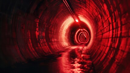 A red tunnel with a person walking through it