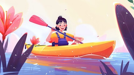 Content and serene: Woman enjoying the tranquility of kayaking
