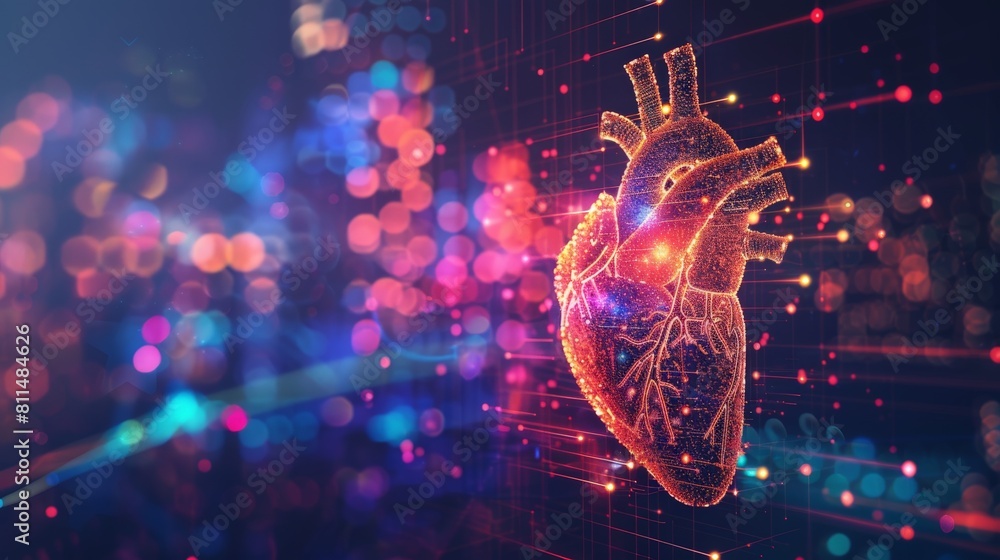 Sticker a striking visual representation of a heartbeat line evolving into intricate digital ai code, illust
