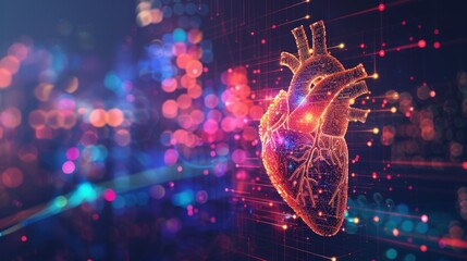 A striking visual representation of a heartbeat line evolving into intricate digital AI code, illustrating the pivotal role of advanced technology in revolutionizing cardiac care