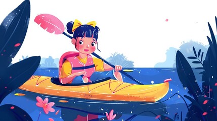 Woman enjoying the peaceful serenity of kayaking in nature