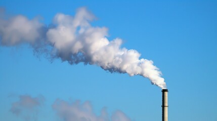 Thick smoke billowing from industrial chimney, environmental pollution, concept of reducing carbon emissions, ideal for environmental awareness campaigns and educational materials.