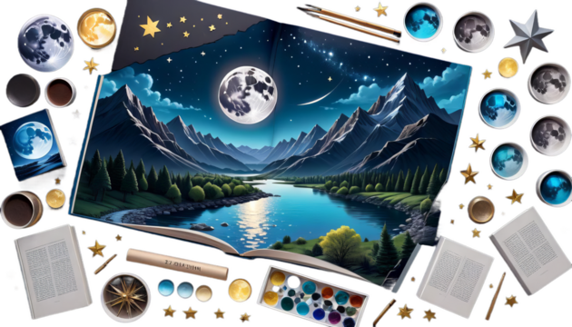 painting game river artwork beautiful concept digital stars background illustration serious moon book mountains scene art night scenery cg video star cloud sky continent land tree forest view bird - Powered by Adobe